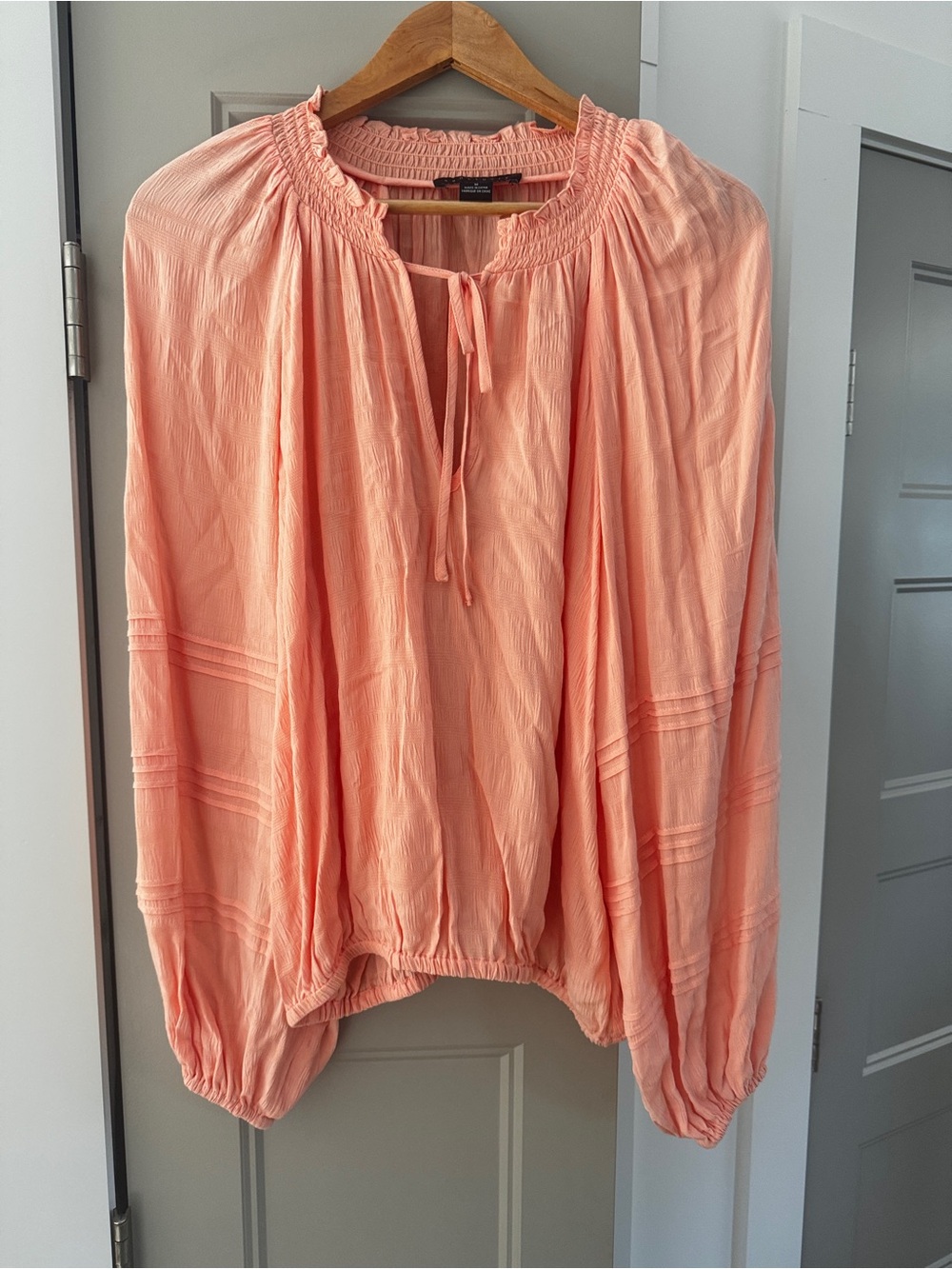 Sanctuary Peach Peasant Tunic with Tie Neck